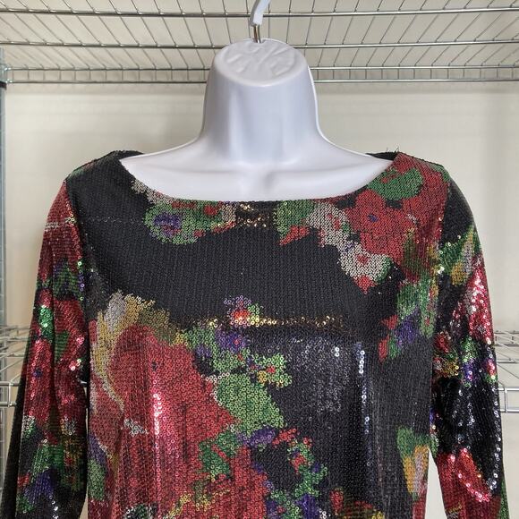 Express Y2K Women’s Shimmery Floral Sequin Tunic Dress Size S‎ Going Out Disco - Picture 8 of 11